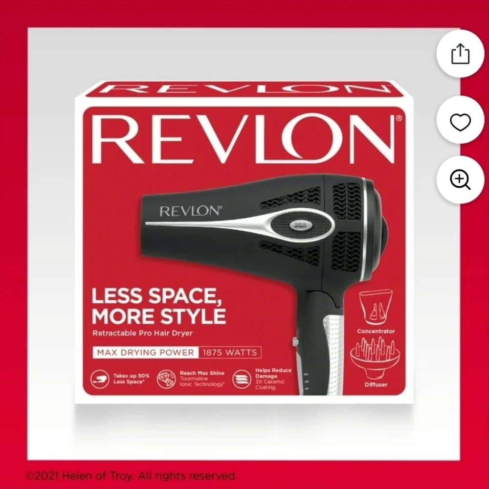 Revlon 1875W Retractable Cord Fold & Go Ceramic Hair Dryer, Black